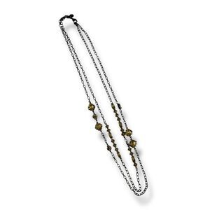Talbot’s Bronze Double Chain Station Necklace Lemon Citrine Crystals